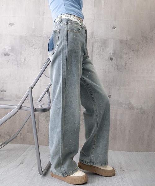 Miniministore（ミニミニストア）の「レースウエストデニムパンツビジューデニム（デニムパンツ・レディース・サックスブルー・S/M/L/XL）」の14枚目の写真