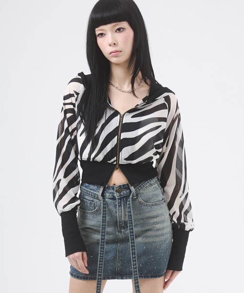 セール】ラインストーンデニムミニスカート（デニムスカート）｜d.i.a.