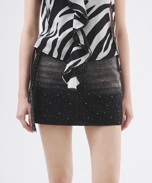 セール】ラインストーンデニムミニスカート（デニムスカート）｜d.i.a.