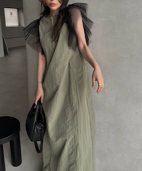セール】frill tulle no sleeve nylon zip OP（ワンピース