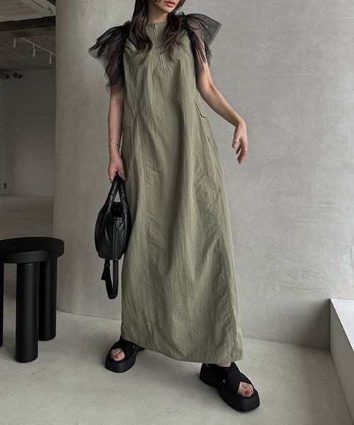 ウィルフリー　willfuly ノースリーブワンピース embroidery flower sheer no sleeve OP（ワンピース