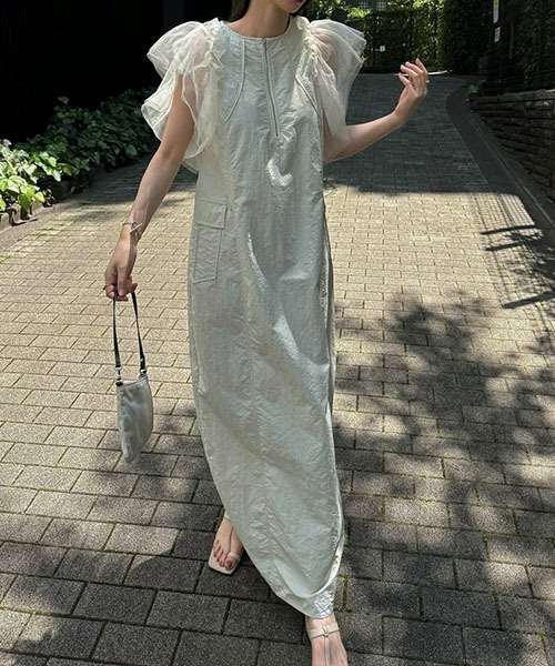 セール】frill tulle no sleeve nylon zip OP（ワンピース