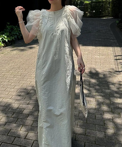 セール】frill tulle no sleeve nylon zip OP（ワンピース