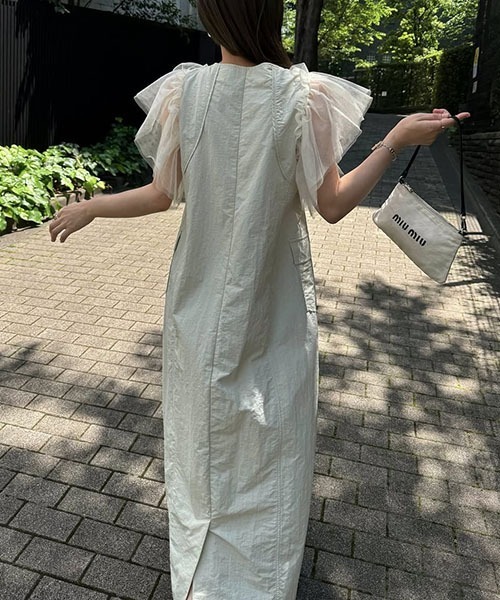 WILLFULLY（ウィルフリー）の「frill tulle no sleeve nylon zip OP