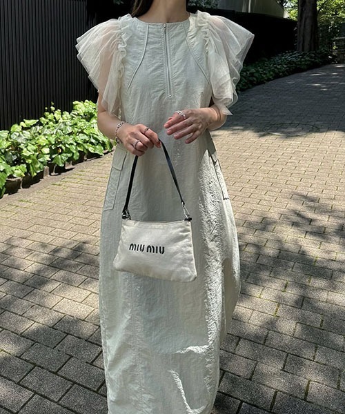 セール】frill tulle no sleeve nylon zip OP（ワンピース