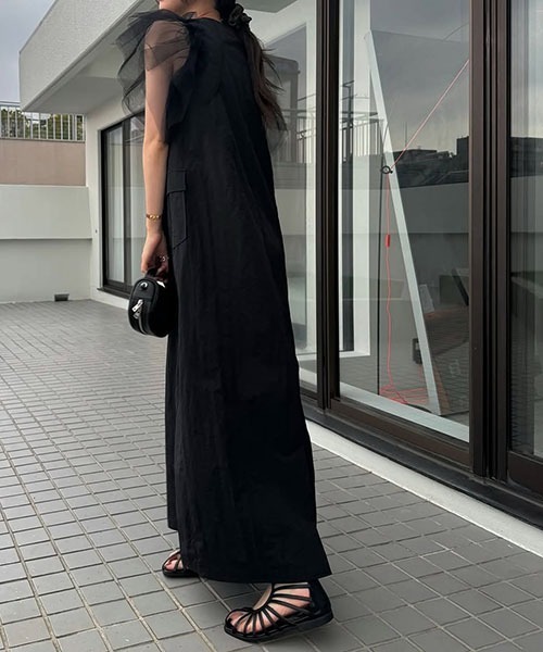 セール】frill tulle no sleeve nylon zip OP（ワンピース