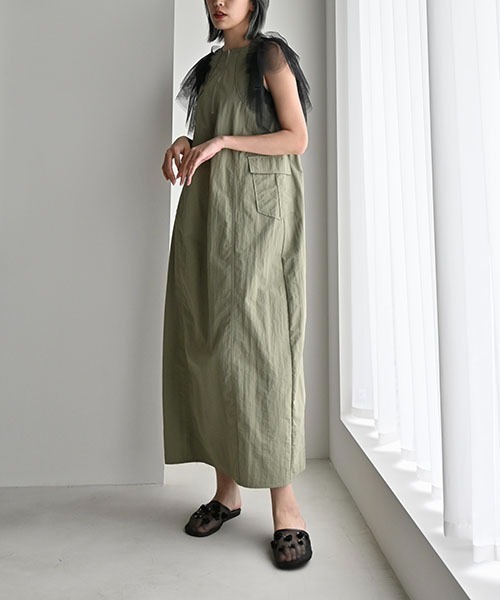 セール】frill tulle no sleeve nylon zip OP（ワンピース