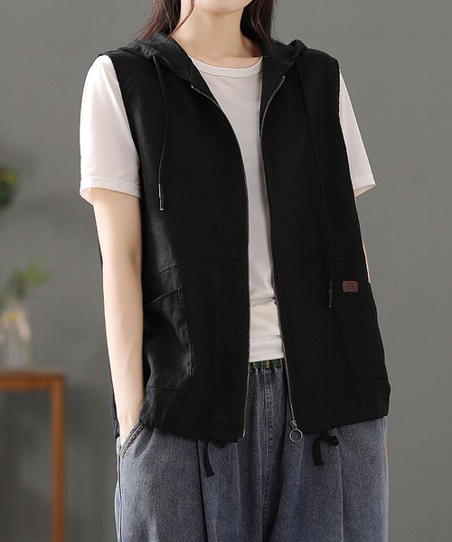 BLANC FICELLE(ブランフィセル)の「麻混 フード ジレ(ベスト・レディース・モカ/ブラック/ナチュラル・M/L/XL)」の7枚目の写真