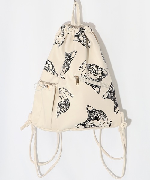 ScoLar（スカラー）の「652437：ネコ柄の合成皮革ナップザックバッグ（バックパック/リュック・レディース・ブラウン/オフホワイト/ブラック・FREE）」の11枚目の写真