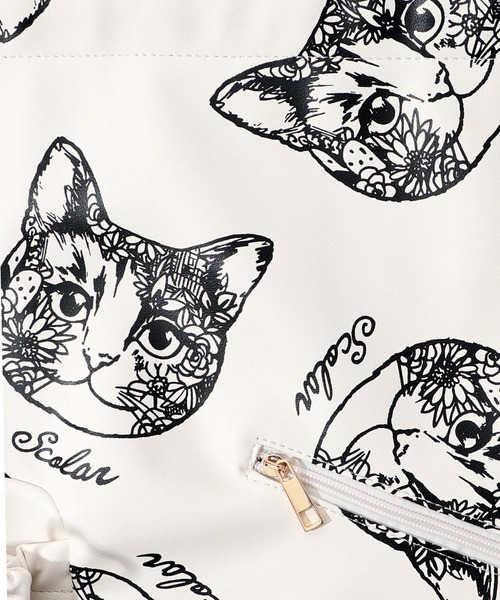 ScoLar（スカラー）の「652437：ネコ柄の合成皮革ナップザックバッグ（バックパック/リュック・レディース・ブラウン/オフホワイト/ブラック・FREE）」の12枚目の写真