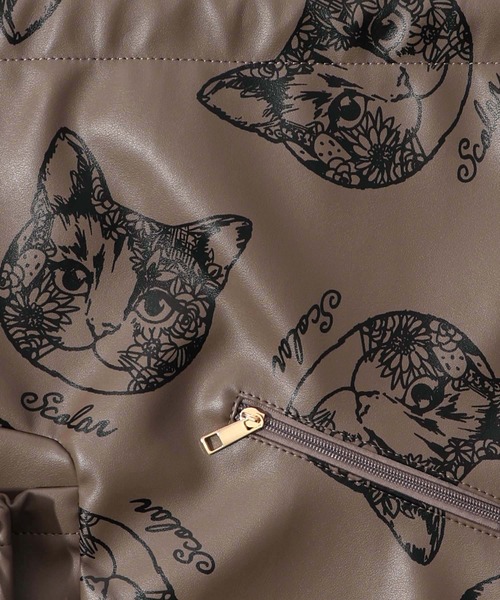 ScoLar（スカラー）の「652437：ネコ柄の合成皮革ナップザックバッグ（バックパック/リュック・レディース・ブラウン/オフホワイト/ブラック・FREE）」の16枚目の写真