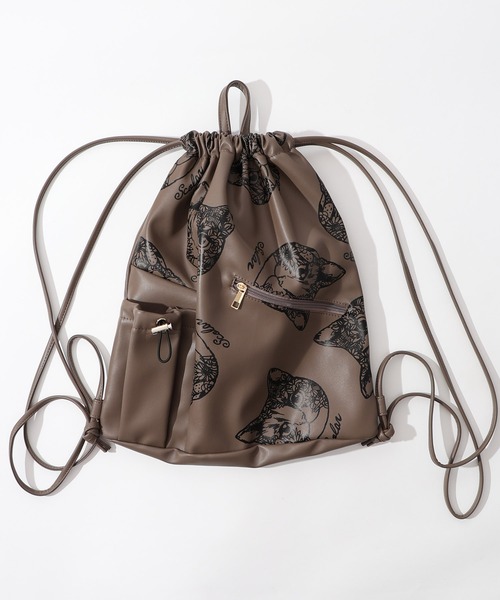 ScoLar（スカラー）の「652437：ネコ柄の合成皮革ナップザックバッグ（バックパック/リュック・レディース・ブラウン/オフホワイト/ブラック・FREE）」の22枚目の写真