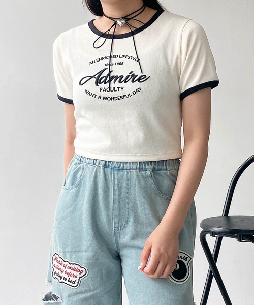 AS KNOW AS plus(アズノゥアズプラス)の「●アソートデザイン リンガーリブ半袖Tシャツ(刺繍・はりつけワッペン)(Tシャツ/カットソー・レディース・ホワイト系/グレー系/ブラック系/ピンク系・FREE)」の2枚目の写真