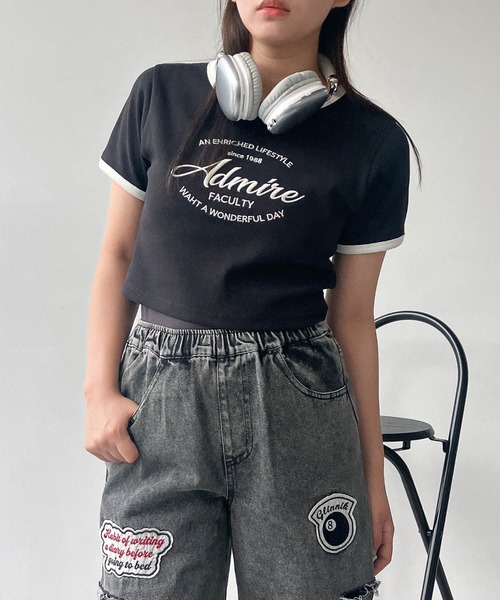 AS KNOW AS plus(アズノゥアズプラス)の「●アソートデザイン リンガーリブ半袖Tシャツ(刺繍・はりつけワッペン)(Tシャツ/カットソー・レディース・ホワイト系/グレー系/ブラック系/ピンク系・FREE)」の3枚目の写真