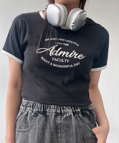 AS KNOW AS plus(アズノゥアズプラス)の「●アソートデザイン リンガーリブ半袖Tシャツ(刺繍・はりつけワッペン)(Tシャツ/カットソー・レディース・ホワイト系/グレー系/ブラック系/ピンク系・FREE)」の7枚目の写真