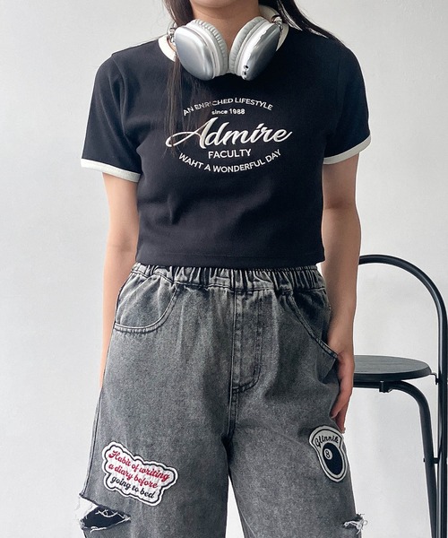 AS KNOW AS plus(アズノゥアズプラス)の「●アソートデザイン リンガーリブ半袖Tシャツ(刺繍・はりつけワッペン)(Tシャツ/カットソー・レディース・ホワイト系/グレー系/ブラック系/ピンク系・FREE)」の6枚目の写真