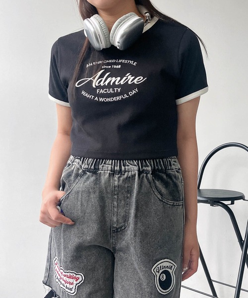 AS KNOW AS plus(アズノゥアズプラス)の「●アソートデザイン リンガーリブ半袖Tシャツ(刺繍・はりつけワッペン)(Tシャツ/カットソー・レディース・ホワイト系/グレー系/ブラック系/ピンク系・FREE)」の5枚目の写真