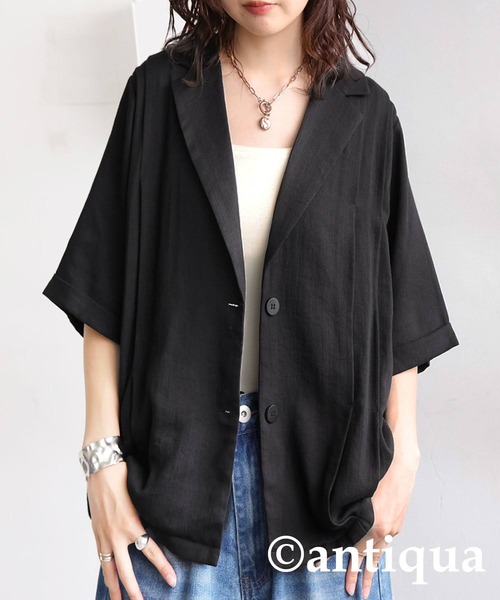 antiqua(アンティカ)の「タックショートスリーブジャケット(その他アウター・レディース・ブラック/ナチュラル・ONESIZE)」の2枚目の写真