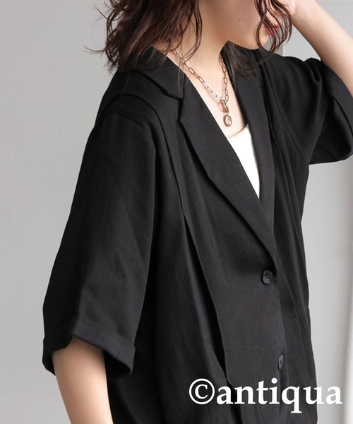 antiqua(アンティカ)の「タックショートスリーブジャケット(その他アウター・レディース・ブラック/ナチュラル・ONESIZE)」の5枚目の写真
