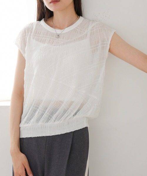 Bab(バブ)の「シャーリング切り替えトップス(Tシャツ/カットソー・レディース・アイボリー/ブラック/オフホワイト・FREE)」の21枚目の写真