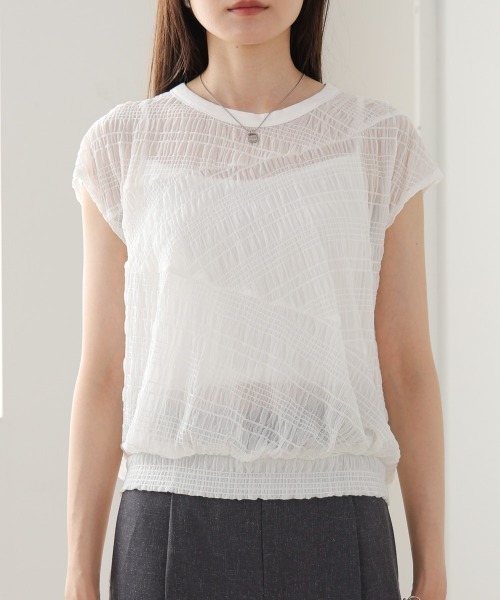Bab(バブ)の「シャーリング切り替えトップス(Tシャツ/カットソー・レディース・アイボリー/ブラック/オフホワイト・FREE)」の22枚目の写真