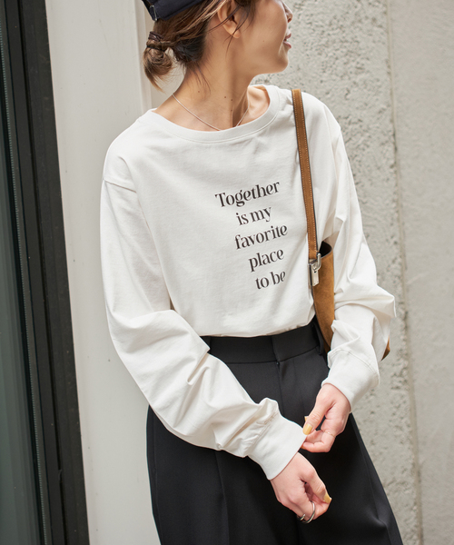 Spick & Span（スピックアンドスパン）の「ボートネックシルケットロゴロンTEE（Tシャツ/カットソー・レディース・ホワイト/ベージュ・FREE）」の6枚目の写真