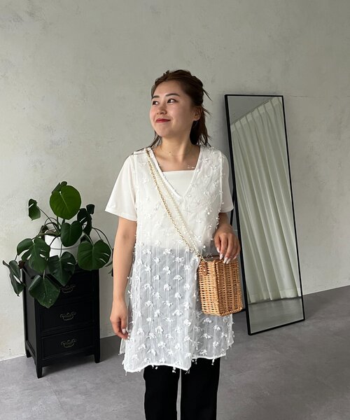 prose verse（プロズヴェール）の「【MOMO】シアーフリンジVネックロングベスト（ベスト・レディース・オフホワイト/ブラック・LARGE/MEDIUM）」の16枚目の写真