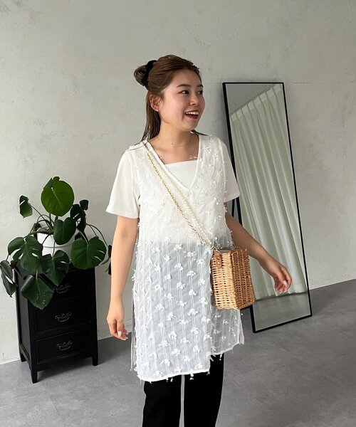 prose verse（プロズヴェール）の「【MOMO】シアーフリンジVネックロングベスト（ベスト・レディース・オフホワイト/ブラック・LARGE/MEDIUM）」の20枚目の写真