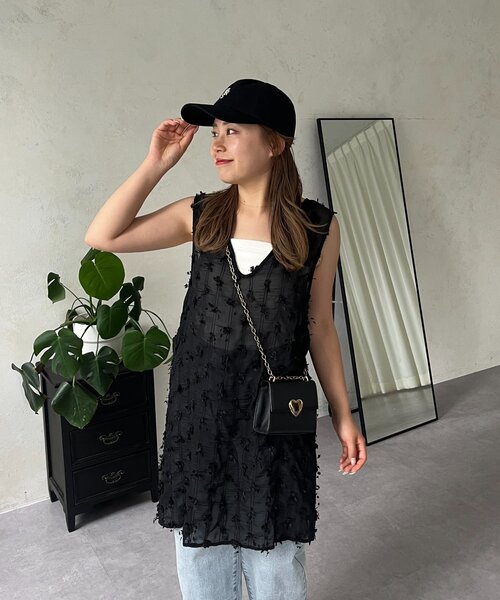 prose verse（プロズヴェール）の「【MOMO】シアーフリンジVネックロングベスト（ベスト・レディース・オフホワイト/ブラック・LARGE/MEDIUM）」の4枚目の写真