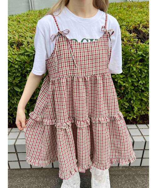 WC(ダブル シー)の「リボンティアードミニキャミワンピース(ワンピース・レディース・グリーン/レッド/ホワイト・FREE)」の3枚目の写真