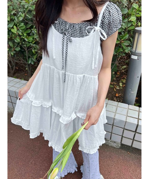 WC(ダブル シー)の「リボンティアードミニキャミワンピース(ワンピース・レディース・グリーン/レッド/ホワイト・FREE)」の13枚目の写真