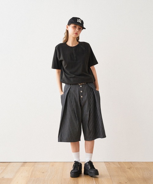 WISH FOR EVER（ウィッシュフォーエバー）の「DRAW CODE 3WAY HENRY NECK T / ドローコード3WAYヘンリーネックT（Tシャツ/カットソー・メンズ・ブラック/ネイビー/オフホワイト/グレー・LARGE/MEDIUM/SMALL）」の10枚目の写真