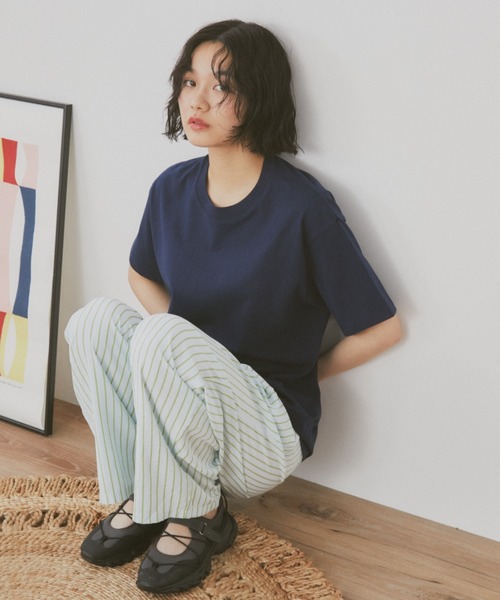 MERLOT(メルロー)の「【ウエストゴム】シアサッカーカラーストライプパンツ(その他パンツ・レディース・ライトブルー/イエロー・FREE)」の4枚目の写真