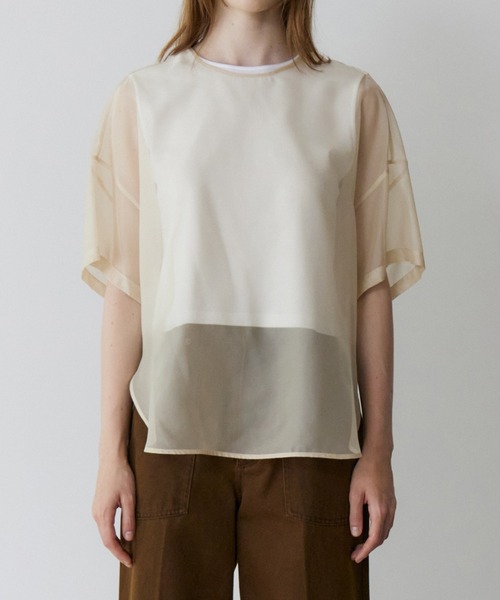 LE CIEL BLEU(ルシェルブルー)の「オーガンザバイカラートップ / Organza Bi-Color Top(シャツ/ブラウス・レディース・ネイビー/ベージュ・36)」の6枚目の写真