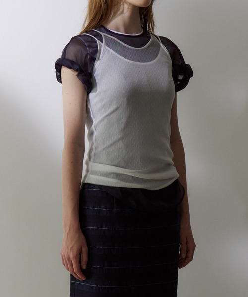 LE CIEL BLEU(ルシェルブルー)の「オーガンザバイカラートップ / Organza Bi-Color Top(シャツ/ブラウス・レディース・ネイビー/ベージュ・36)」の14枚目の写真