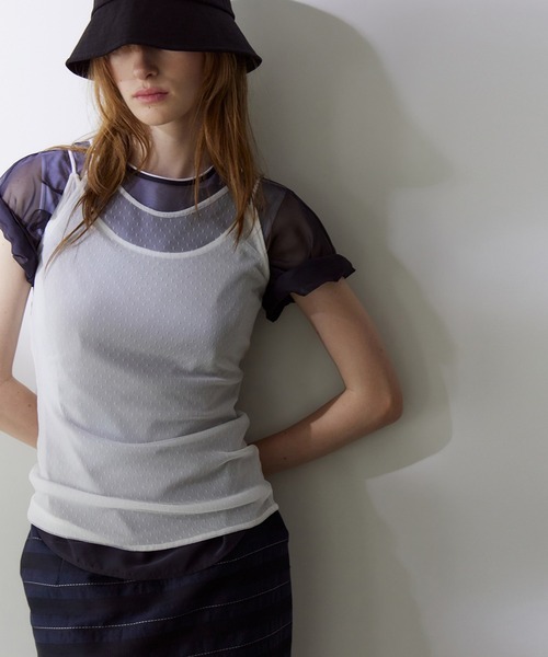 LE CIEL BLEU(ルシェルブルー)の「オーガンザバイカラートップ / Organza Bi-Color Top(シャツ/ブラウス・レディース・ネイビー/ベージュ・36)」の11枚目の写真