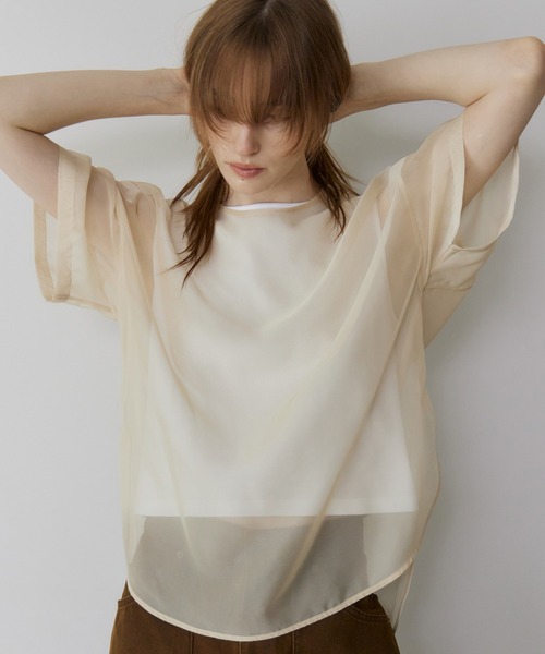 LE CIEL BLEU(ルシェルブルー)の「オーガンザバイカラートップ / Organza Bi-Color Top(シャツ/ブラウス・レディース・ネイビー/ベージュ・36)」の21枚目の写真