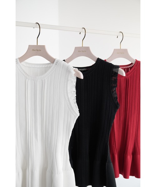 ニット+セーター Her lip to - Herlipto CrystalEmbellishedKnit Peplum Ribbed Knit Top（ニット/セーター）｜Her lip to（ハー