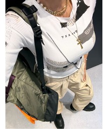 Desigual | ニュースペーパープリント リブ編み長袖Tシャツ(Tシャツ/カットソー)