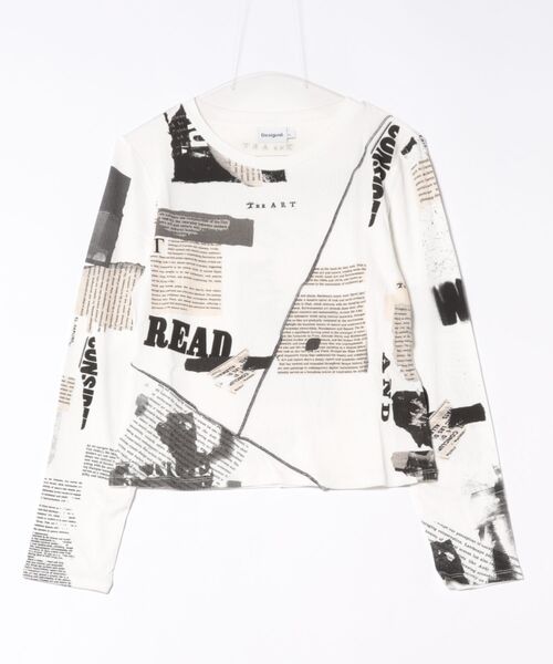 Desigual（デシグアル）の「ニュースペーパープリント リブ編み長袖Tシャツ（Tシャツ/カットソー・レディース・ホワイト・XS/S/M/L/XL）」の4枚目の写真