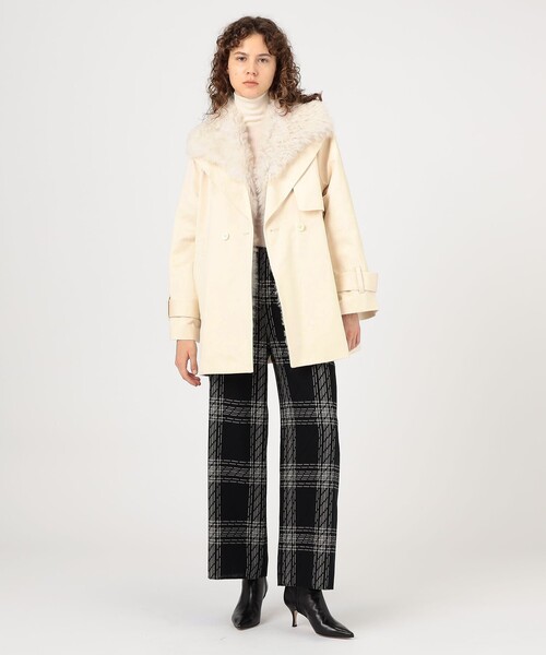 セール】コットンサテン ムートンカラーコート（トレンチコート）｜DES