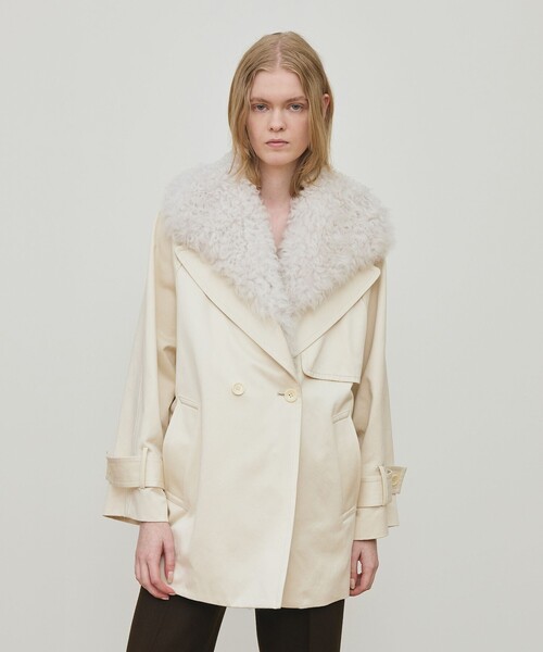 コットンサテン ムートンカラーコート（トレンチコート）｜DES PRES