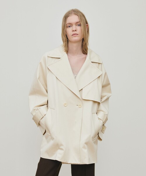 セール】コットンサテン ムートンカラーコート（トレンチコート）｜DES