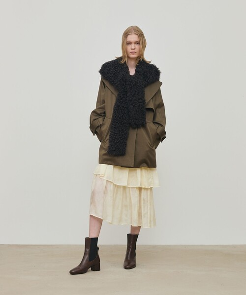 DES PRES（デ・プレ）の「コットンサテン ムートンカラーコート（トレンチコート・レディース・カーキ/ホワイト・FREE）」の17枚目の写真