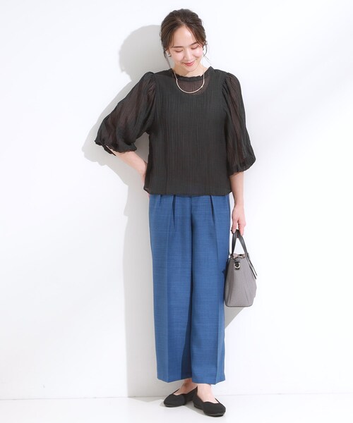 Cutie Blonde（キューティーブロンド）の「【S-LL/前後2WAY】バルーンスリーブが華やか こなれ見えシアーブラウス（シャツ/ブラウス・レディース・オリーブ/ブラック/ライトイエロー系/ブルー系その他・01/04/03/02）」の9枚目の写真