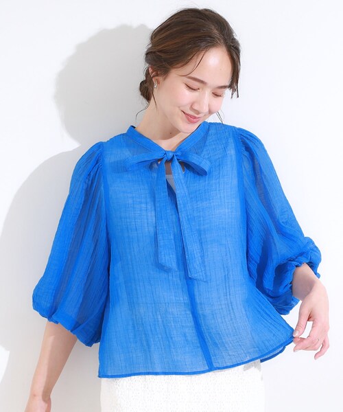 Cutie Blonde（キューティーブロンド）の「【S-LL/前後2WAY】バルーンスリーブが華やか こなれ見えシアーブラウス（シャツ/ブラウス・レディース・オリーブ/ブラック/ライトイエロー系/ブルー系その他・01/04/03/02）」の21枚目の写真