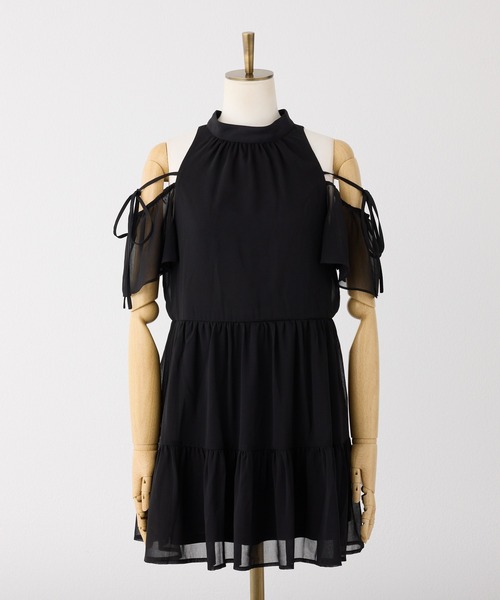 ブラックオフショルダーフリルワンピース　ナイスクラップ　アメスリワンピース Black collection】アメスリミニワンピース | one after another