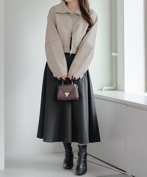 セール】フェイクレザー配色ステッチブルゾン（ライダース