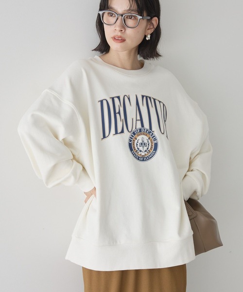 セール】カレッジロゴクラックプリント裏毛プルオーバー（スウェット