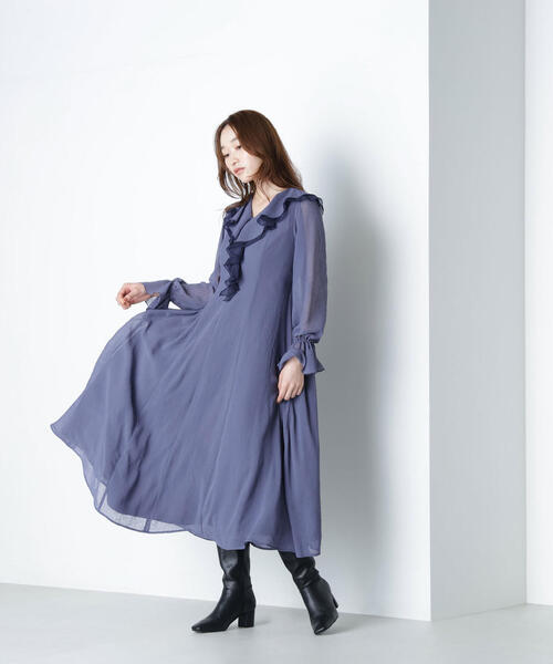 NATURAL BEAUTY BASIC(ナチュラルビューティーベーシック)の「◇ラッフルフリルワンピース(ワンピース・レディース・ダークブルー/オフホワイト・MEDIUM/P/S)」の13枚目の写真